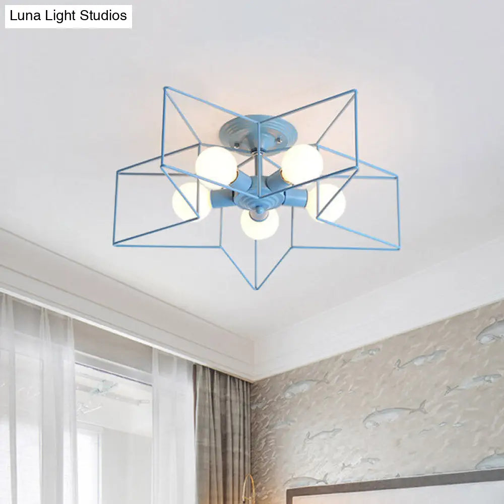 DecorBites™ DecorBites™ Pentacle Frame Iron Flush Mount Light - 5-Bulb Semi Flush Ceiling Light for Kids' Room (Pink/Grey/Blue)