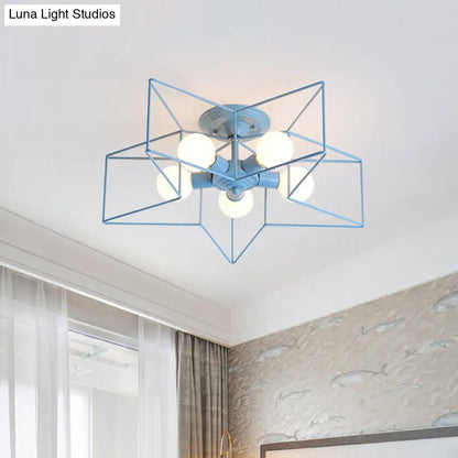 DecorBites™ DecorBites™ Pentacle Frame Iron Flush Mount Light - 5-Bulb Semi Flush Ceiling Light for Kids' Room (Pink/Grey/Blue)