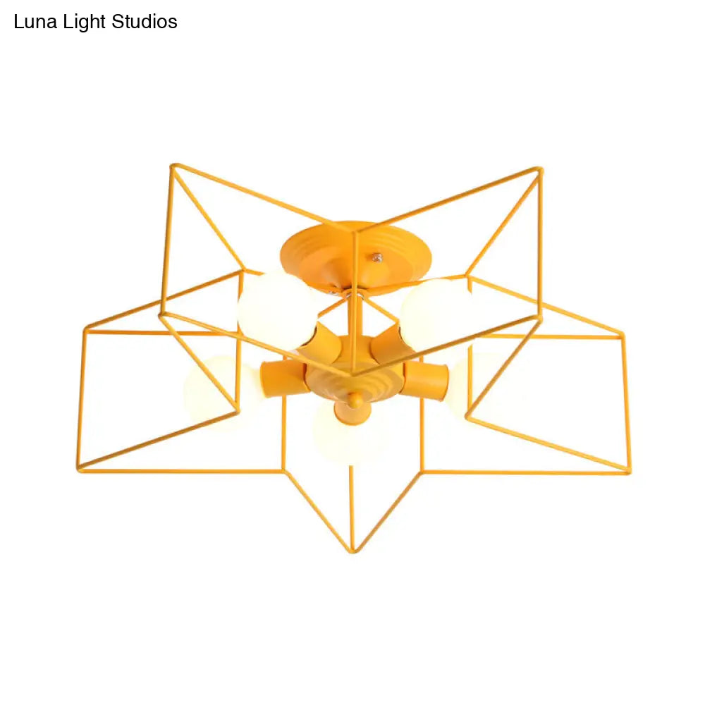 DecorBites™ DecorBites™ Pentacle Frame Iron Flush Mount Light - 5-Bulb Semi Flush Ceiling Light for Kids' Room (Pink/Grey/Blue)