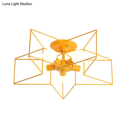 DecorBites™ DecorBites™ Pentacle Frame Iron Flush Mount Light - 5-Bulb Semi Flush Ceiling Light for Kids' Room (Pink/Grey/Blue)