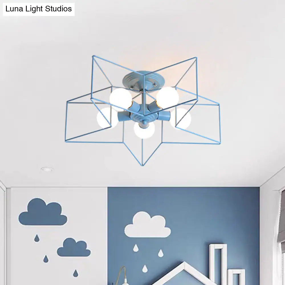 DecorBites™ DecorBites™ Pentacle Frame Iron Flush Mount Light - 5-Bulb Semi Flush Ceiling Light for Kids' Room (Pink/Grey/Blue)