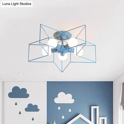 DecorBites™ DecorBites™ Pentacle Frame Iron Flush Mount Light - 5-Bulb Semi Flush Ceiling Light for Kids' Room (Pink/Grey/Blue)