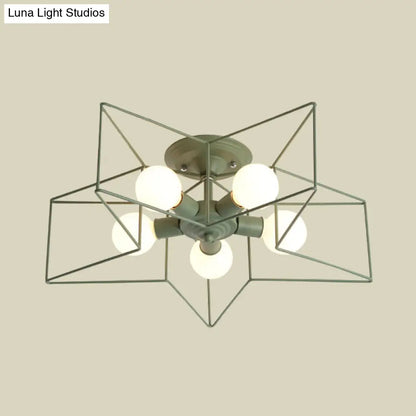 DecorBites™ DecorBites™ Pentacle Frame Iron Flush Mount Light - 5-Bulb Semi Flush Ceiling Light for Kids' Room (Pink/Grey/Blue)