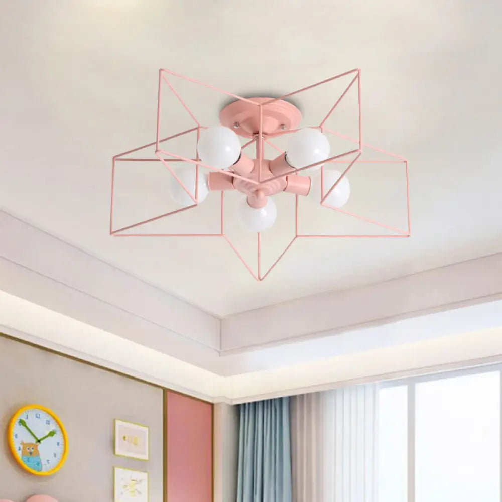 DecorBites™ DecorBites™ Pentacle Frame Iron Flush Mount Light - 5-Bulb Semi Flush Ceiling Light for Kids' Room (Pink/Grey/Blue)