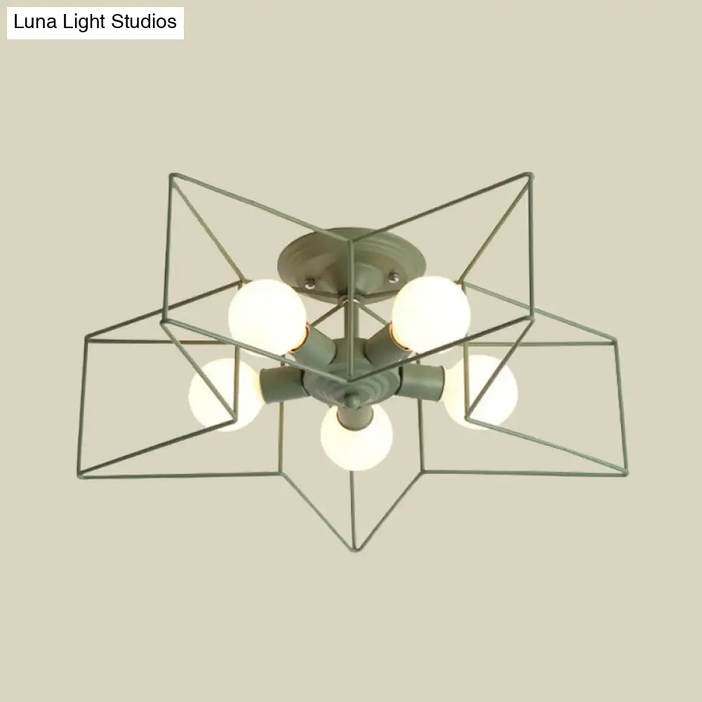 DecorBites™ DecorBites™ Pentacle Frame Iron Flush Mount Light - 5-Bulb Semi Flush Ceiling Light for Kids' Room (Pink/Grey/Blue)