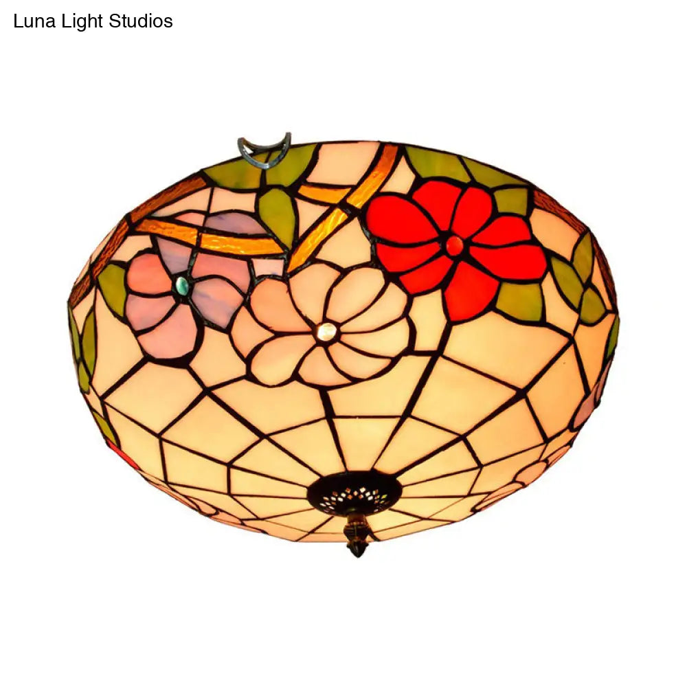 DecorBites™ DecorBites™ Peony Ceiling Light - Tiffany Bronze Stained Glass Flush Mount Fixture for Bedroom