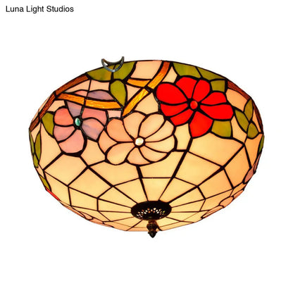 DecorBites™ DecorBites™ Peony Ceiling Light - Tiffany Bronze Stained Glass Flush Mount Fixture for Bedroom