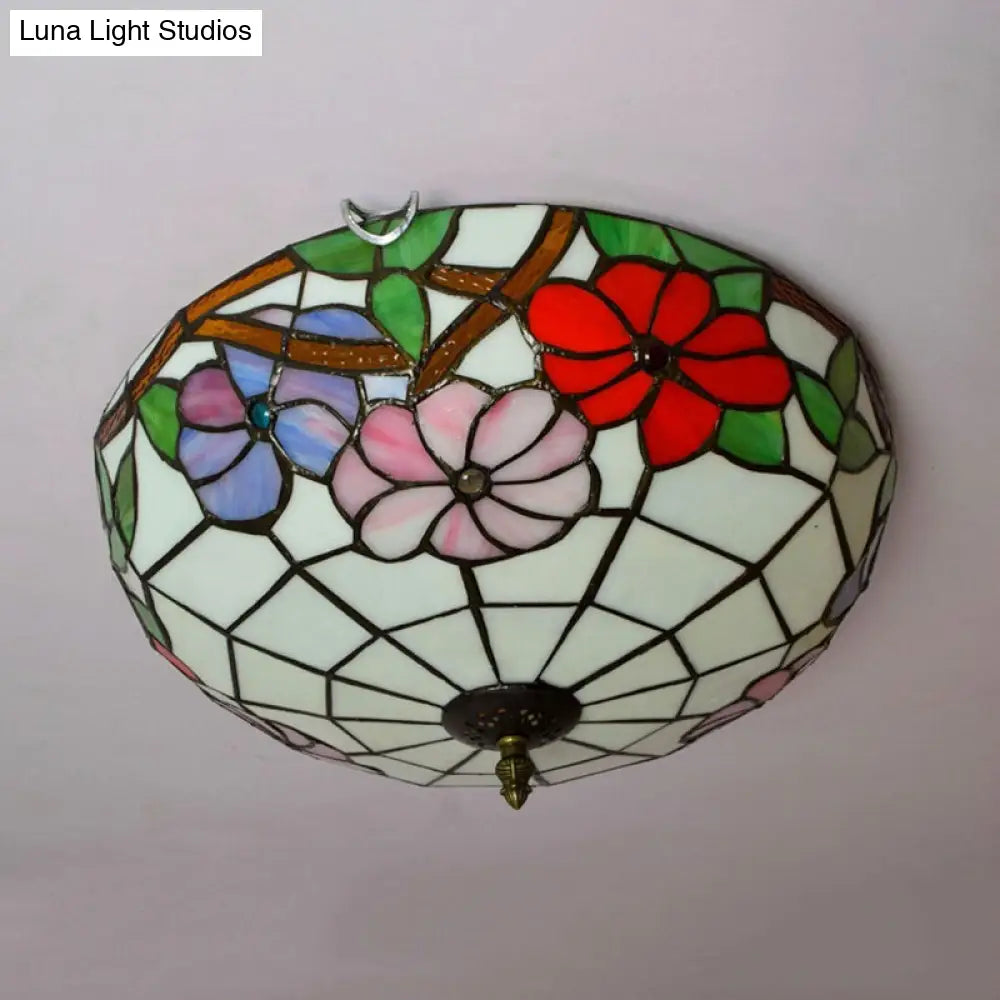 DecorBites™ DecorBites™ Peony Ceiling Light - Tiffany Bronze Stained Glass Flush Mount Fixture for Bedroom