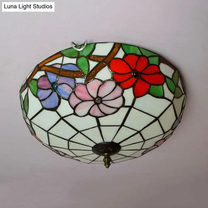 DecorBites™ DecorBites™ Peony Ceiling Light - Tiffany Bronze Stained Glass Flush Mount Fixture for Bedroom