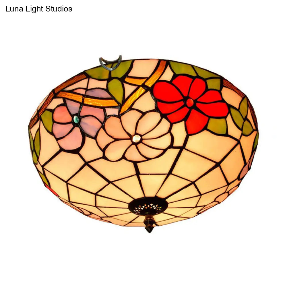 DecorBites™ DecorBites™ Peony Ceiling Light - Tiffany Bronze Stained Glass Flush Mount Fixture for Bedroom