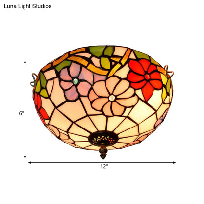 DecorBites™ DecorBites™ Peony Ceiling Light - Tiffany Bronze Stained Glass Flush Mount Fixture for Bedroom
