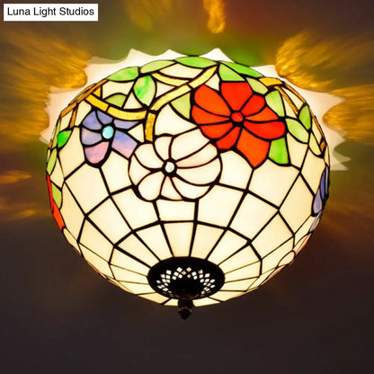 DecorBites™ DecorBites™ Peony Ceiling Light - Tiffany Bronze Stained Glass Flush Mount Fixture for Bedroom