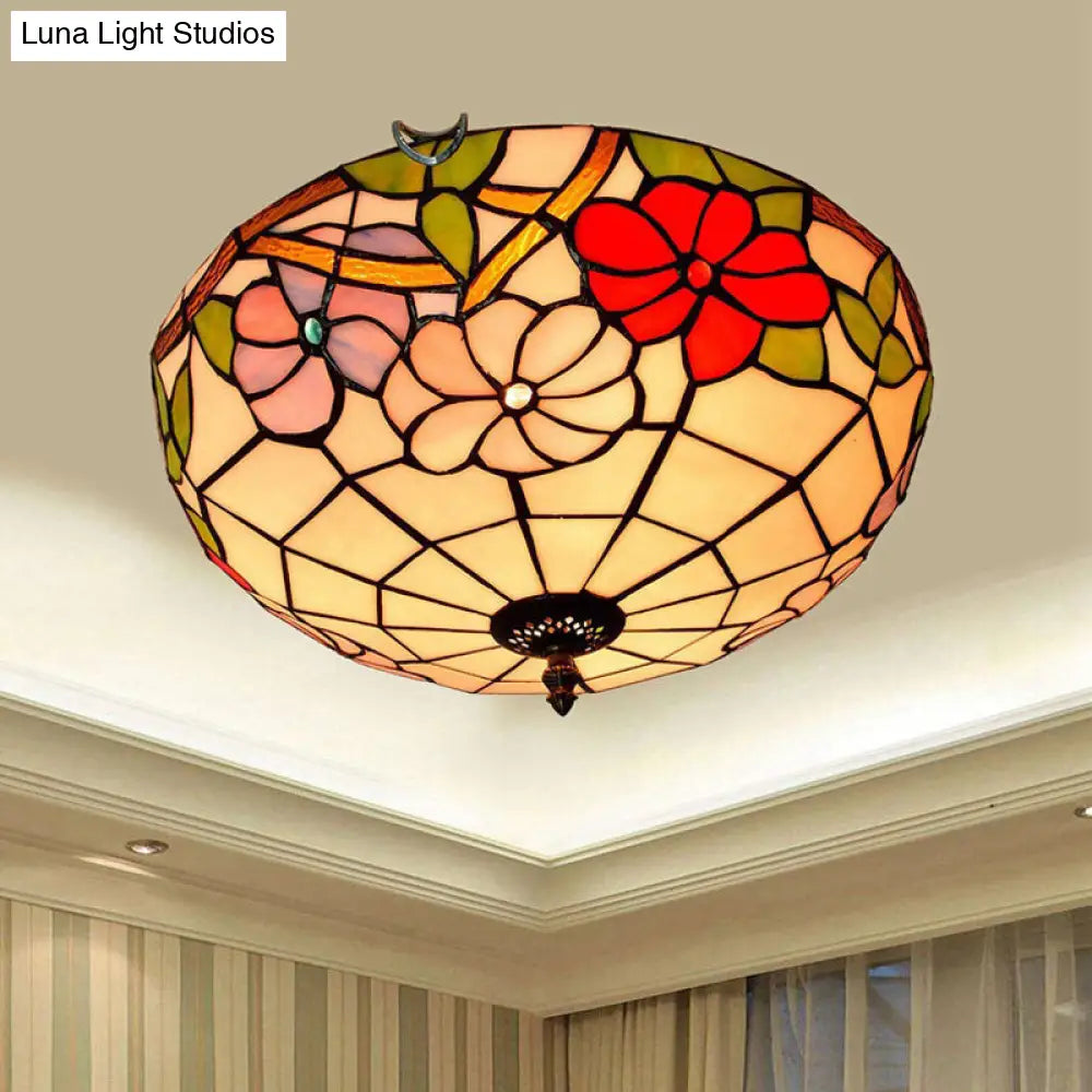 DecorBites™ DecorBites™ Peony Ceiling Light - Tiffany Bronze Stained Glass Flush Mount Fixture for Bedroom