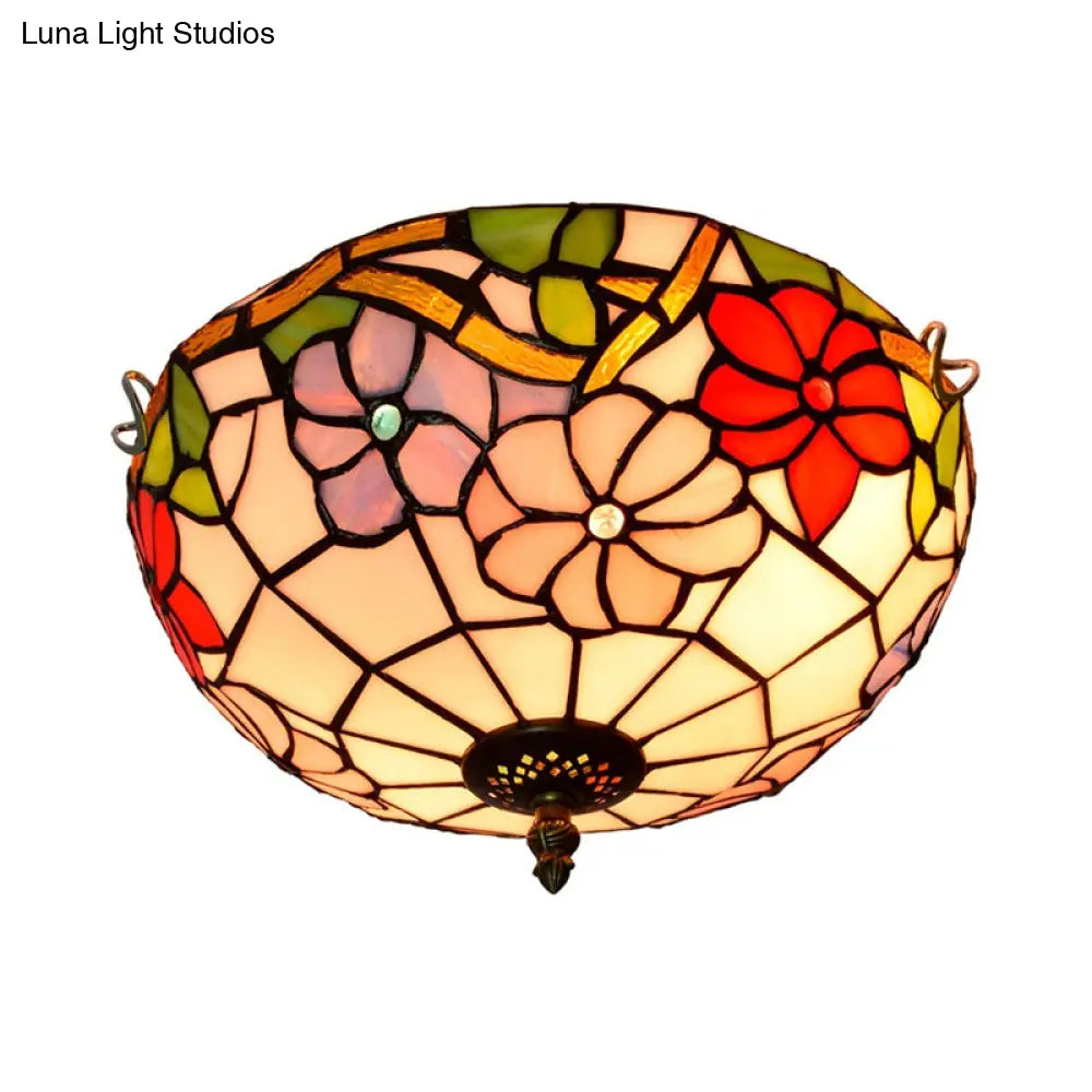 DecorBites™ DecorBites™ Peony Ceiling Light - Tiffany Bronze Stained Glass Flush Mount Fixture for Bedroom