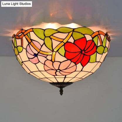 DecorBites™ DecorBites™ Peony Ceiling Light - Tiffany Bronze Stained Glass Flush Mount Fixture for Bedroom