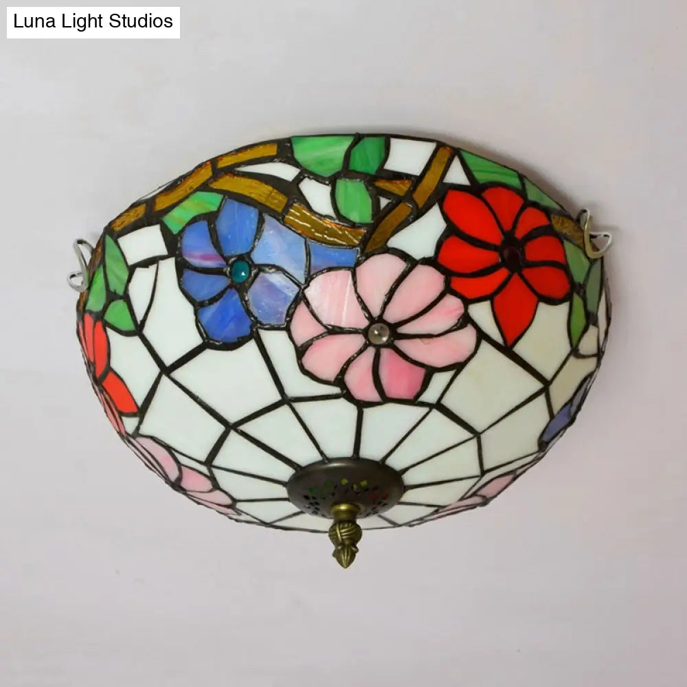 DecorBites™ DecorBites™ Peony Ceiling Light - Tiffany Bronze Stained Glass Flush Mount Fixture for Bedroom