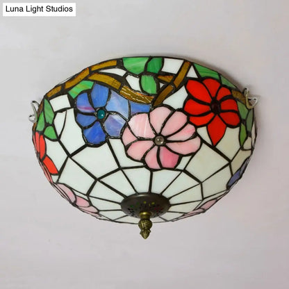 DecorBites™ DecorBites™ Peony Ceiling Light - Tiffany Bronze Stained Glass Flush Mount Fixture for Bedroom
