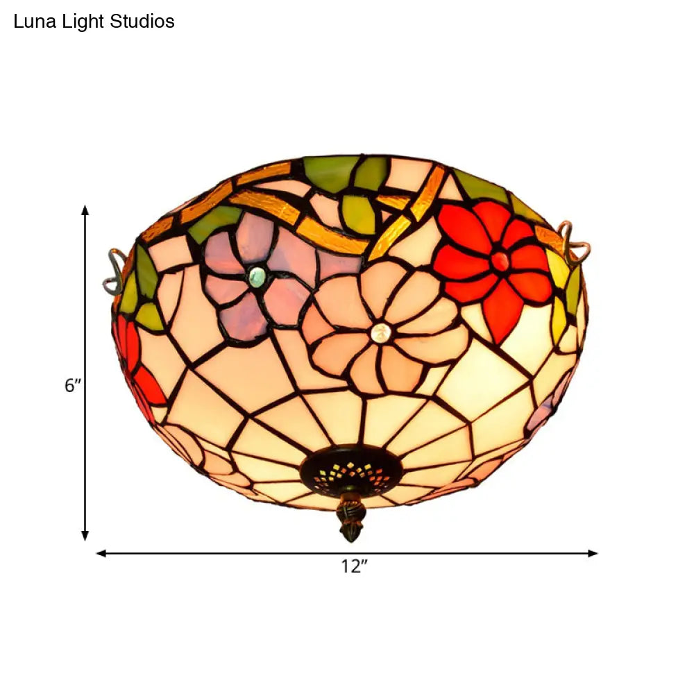 DecorBites™ DecorBites™ Peony Ceiling Light - Tiffany Bronze Stained Glass Flush Mount Fixture for Bedroom