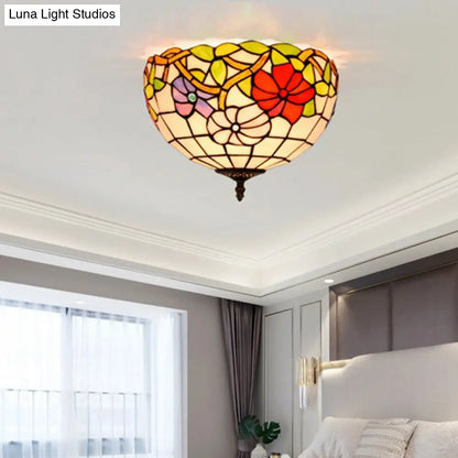 DecorBites™ DecorBites™ Peony Ceiling Light - Tiffany Bronze Stained Glass Flush Mount Fixture for Bedroom