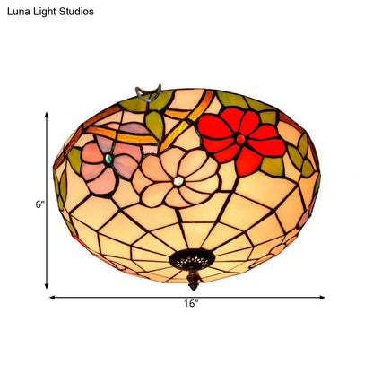 DecorBites™ DecorBites™ Peony Ceiling Light - Tiffany Bronze Stained Glass Flush Mount Fixture for Bedroom