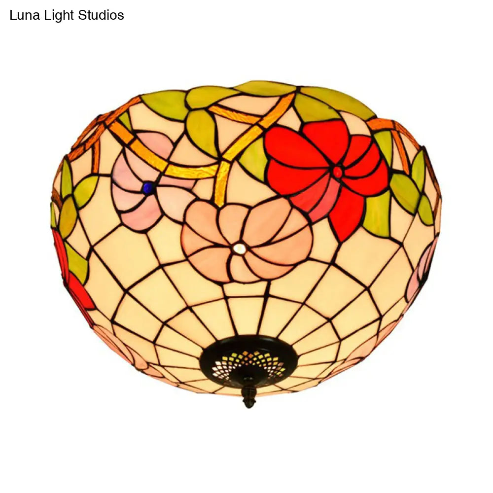 DecorBites™ DecorBites™ Peony Ceiling Light - Tiffany Bronze Stained Glass Flush Mount Fixture for Bedroom