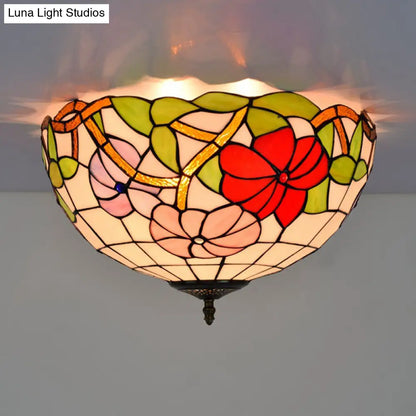 DecorBites™ DecorBites™ Peony Ceiling Light - Tiffany Bronze Stained Glass Flush Mount Fixture for Bedroom