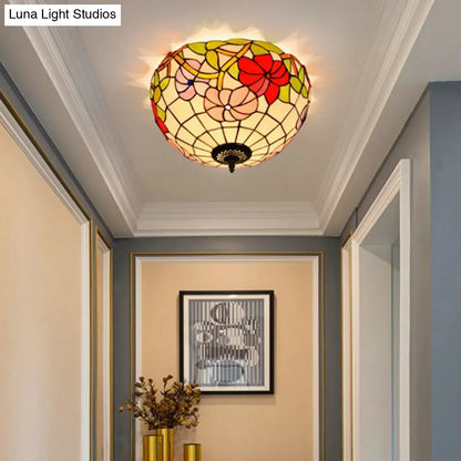 DecorBites™ DecorBites™ Peony Ceiling Light - Tiffany Bronze Stained Glass Flush Mount Fixture for Bedroom