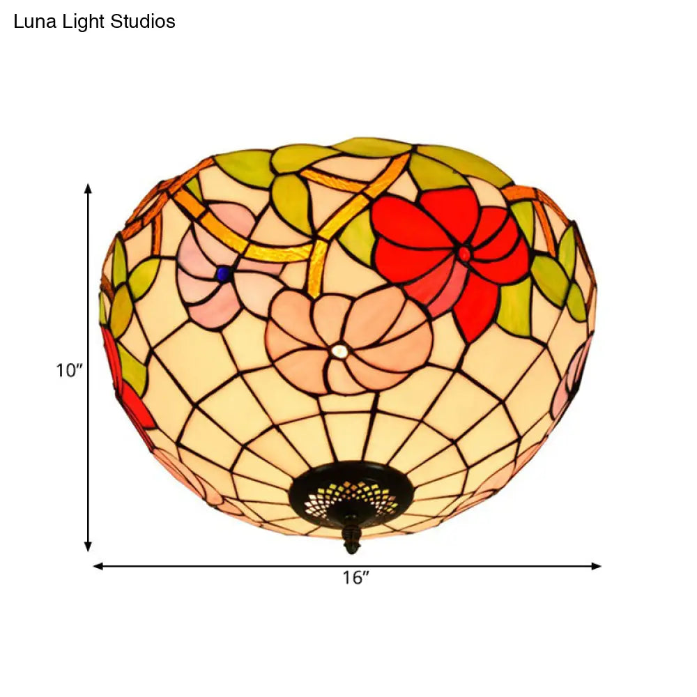 DecorBites™ DecorBites™ Peony Ceiling Light - Tiffany Bronze Stained Glass Flush Mount Fixture for Bedroom