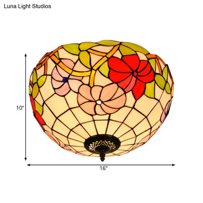 DecorBites™ DecorBites™ Peony Ceiling Light - Tiffany Bronze Stained Glass Flush Mount Fixture for Bedroom