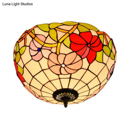 DecorBites™ DecorBites™ Peony Ceiling Light - Tiffany Bronze Stained Glass Flush Mount Fixture for Bedroom