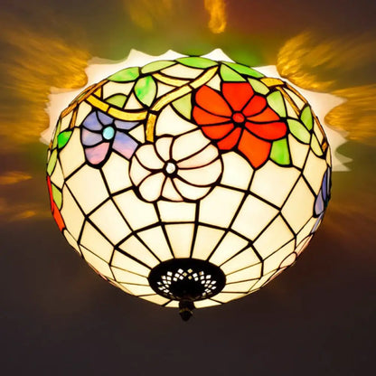 DecorBites™ DecorBites™ Peony Ceiling Light - Tiffany Bronze Stained Glass Flush Mount Fixture for Bedroom
