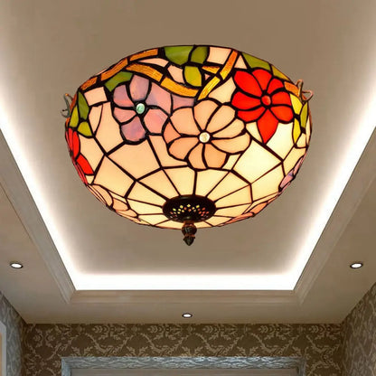 DecorBites™ DecorBites™ Peony Ceiling Light - Tiffany Bronze Stained Glass Flush Mount Fixture for Bedroom