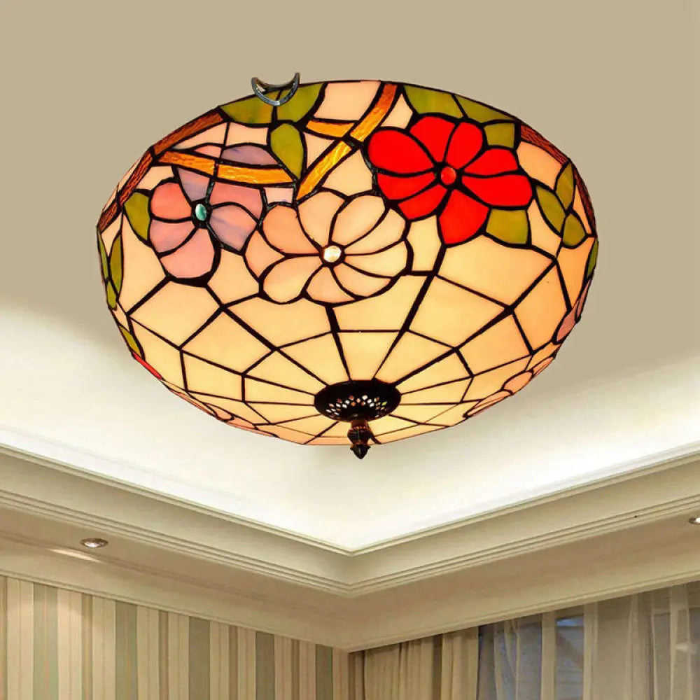 DecorBites™ DecorBites™ Peony Ceiling Light - Tiffany Bronze Stained Glass Flush Mount Fixture for Bedroom