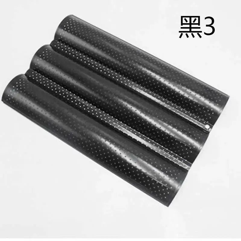 Black glossy three-slot wave bread pan with perforations non-stick silver and black kitchen bread pan tray