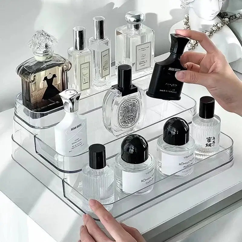 DecorBites™ clear acrylic two-tiered cosmetic organizer with sleek modern design compact size storage rack