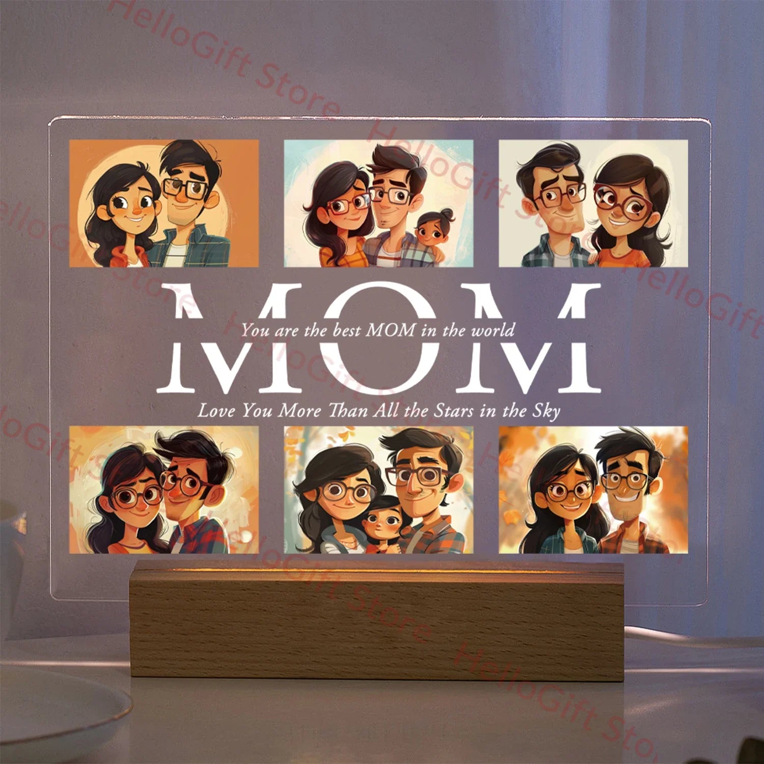Personalized Custom Photo Text 3D Acrylic Lamp Customized Bedroom NightLight for MOM DAD LOVE Family Birthday Christmas