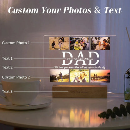 Personalized Custom Photo Text 3D Acrylic Lamp Customized Bedroom NightLight for MOM DAD LOVE Family Birthday Christmas