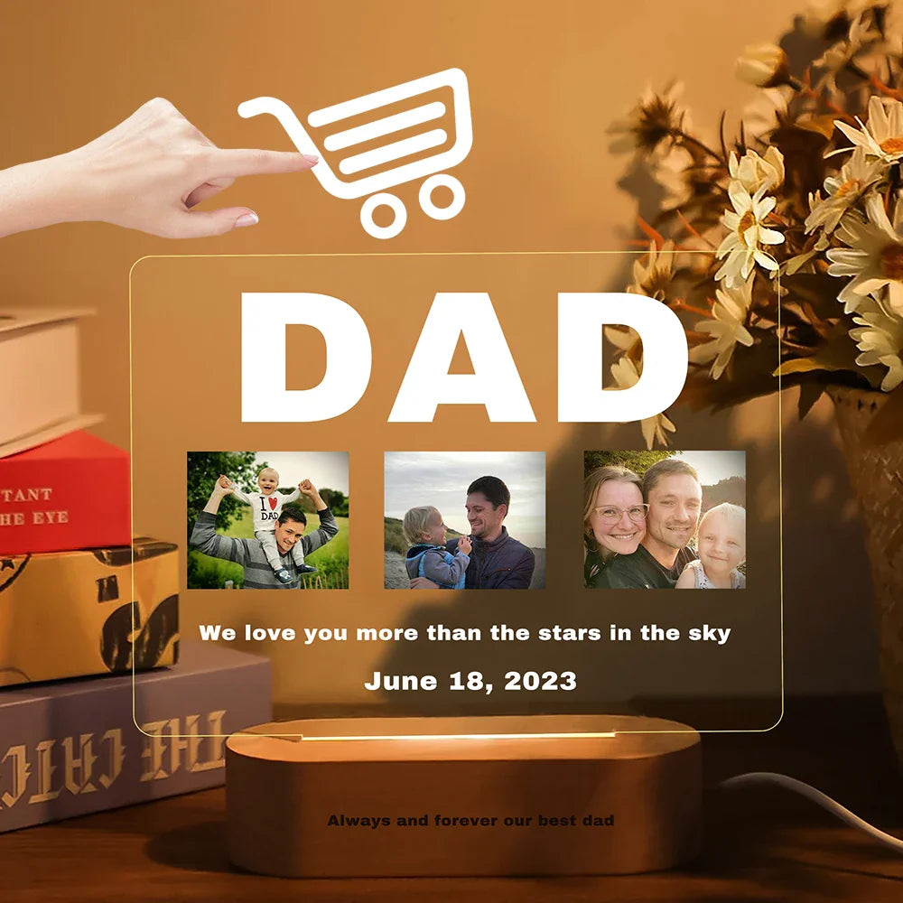 Personalized Custom Photo Text 3D Acrylic Lamp Customized Bedroom NightLight for MOM DAD LOVE Family Birthday Christmas