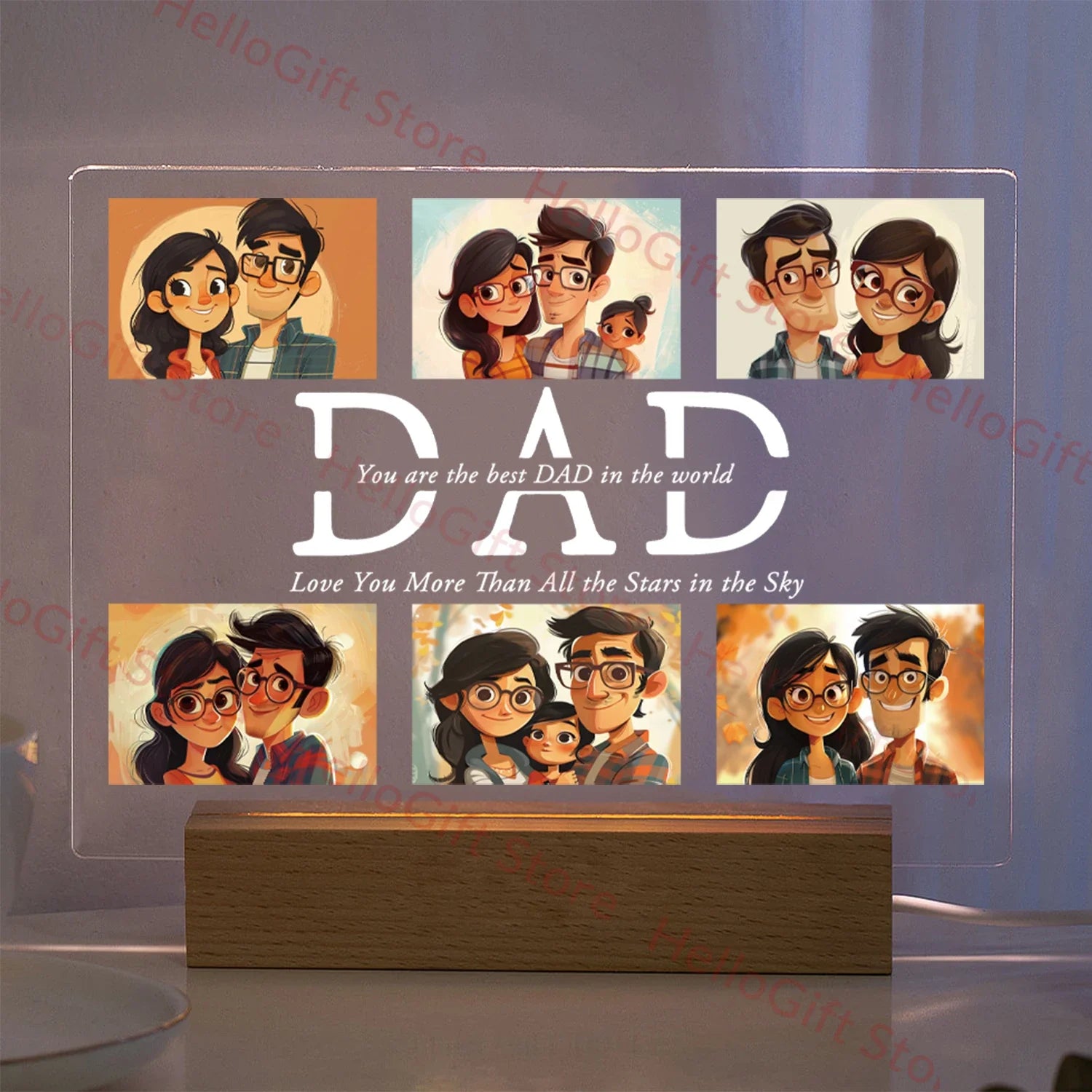 Personalized Custom Photo Text 3D Acrylic Lamp Customized Bedroom NightLight for MOM DAD LOVE Family Birthday Christmas