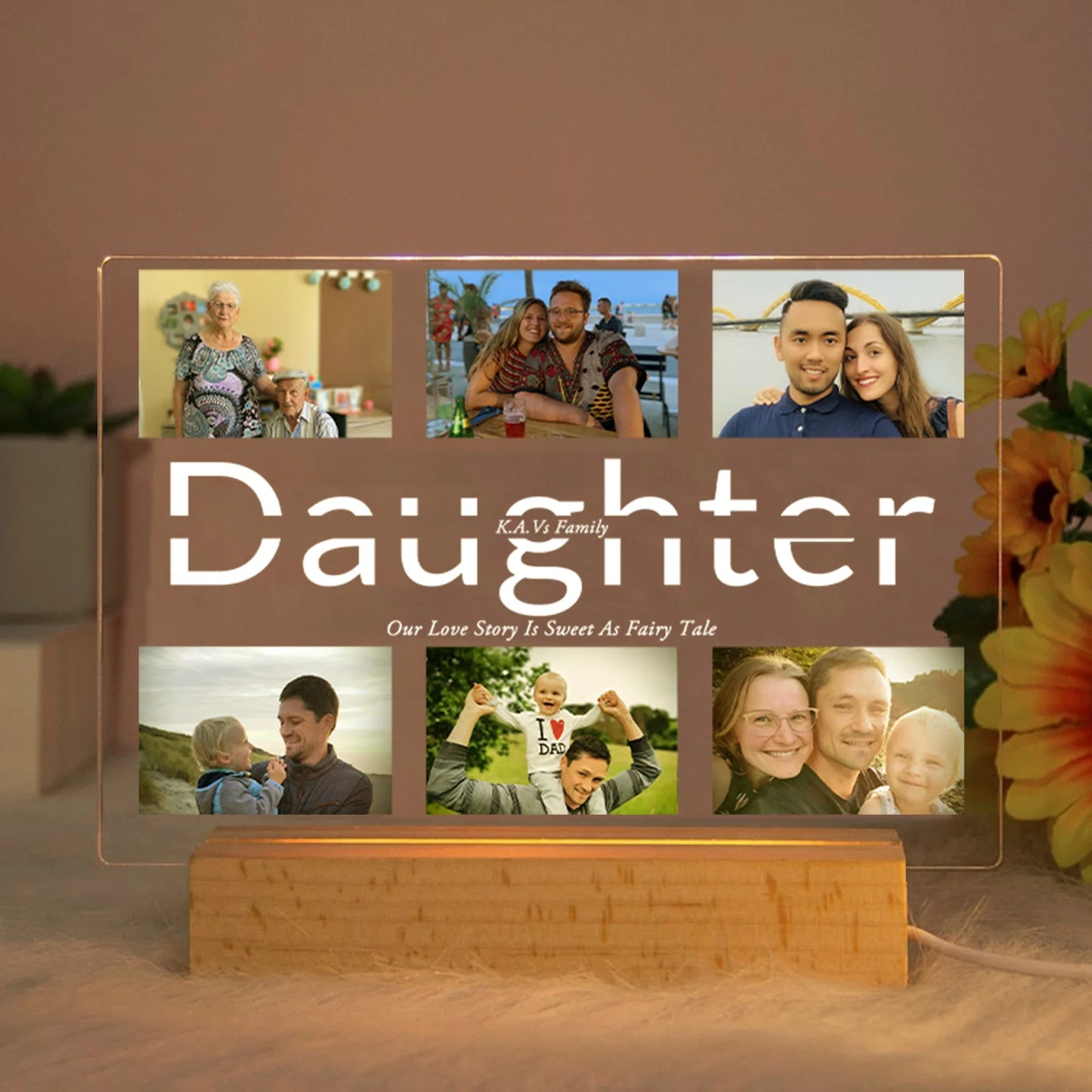 Personalized Custom Photo Text 3D Acrylic Lamp Customized Bedroom NightLight for MOM DAD LOVE Family Birthday Christmas
