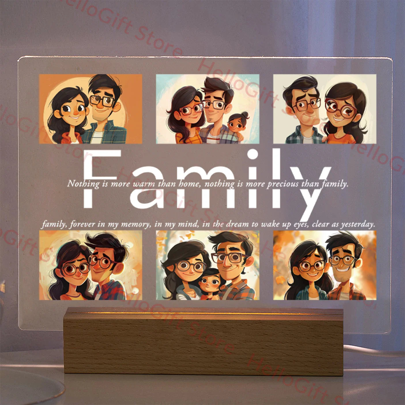 Personalized Custom Photo Text 3D Acrylic Lamp Customized Bedroom NightLight for MOM DAD LOVE Family Birthday Christmas