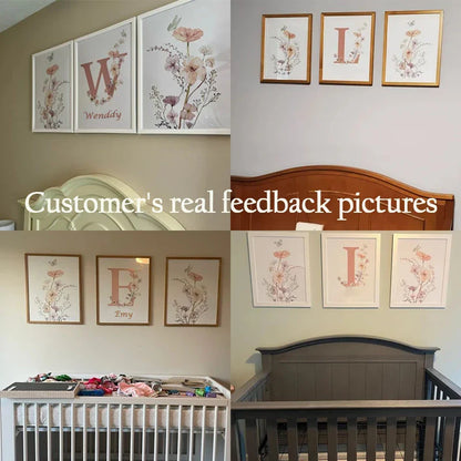 Personalized Pink Floral Nursery Wall Art - Posters