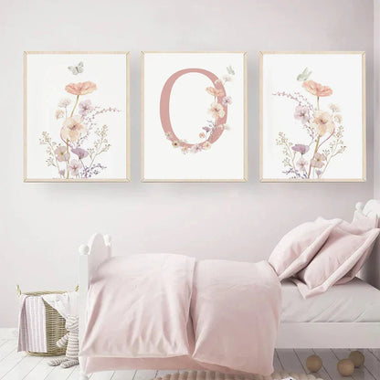 Personalized Pink Floral Nursery Wall Art - Posters