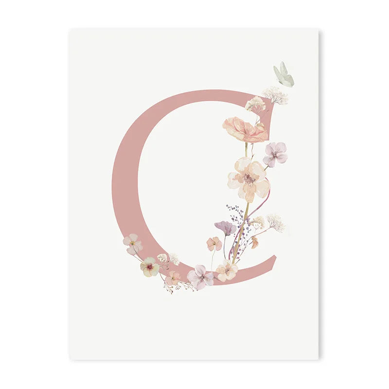 Personalized Pink Floral Nursery Wall Art - C / 50x70cm No Frame - Posters