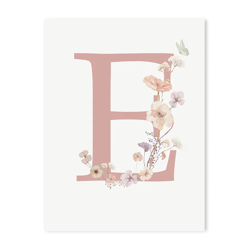 Personalized Pink Floral Nursery Wall Art - E / 50x70cm No Frame - Posters