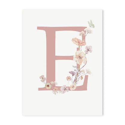 Personalized Pink Floral Nursery Wall Art - E / 50x70cm No Frame - Posters