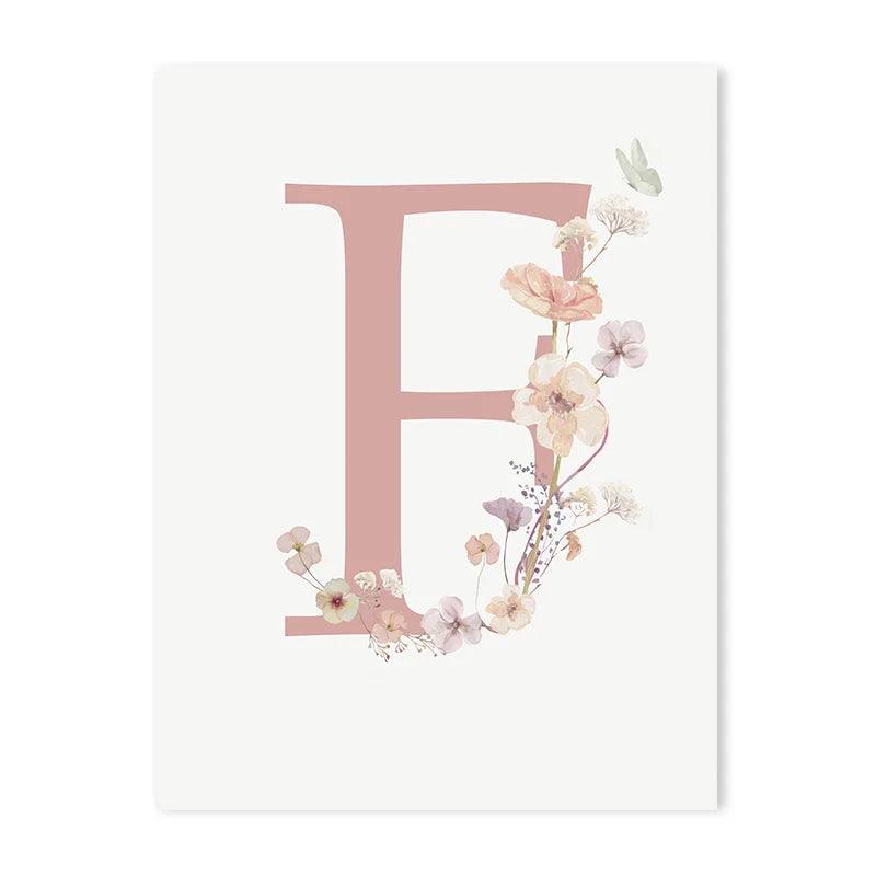 Personalized Pink Floral Nursery Wall Art - F / 50x70cm No Frame - Posters