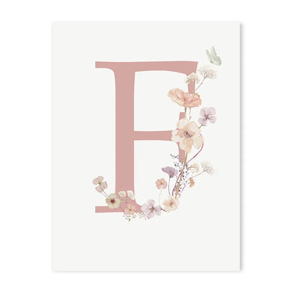 Personalized Pink Floral Nursery Wall Art - F / 50x70cm No Frame - Posters
