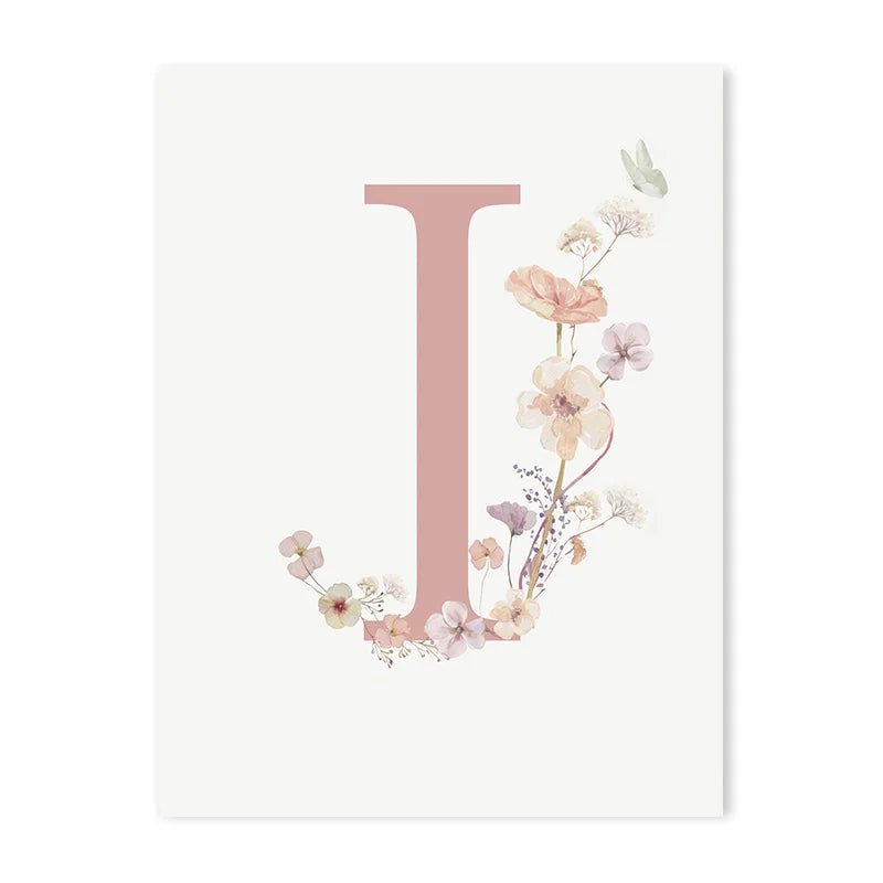 Personalized Pink Floral Nursery Wall Art - I / 50x70cm No Frame - Posters