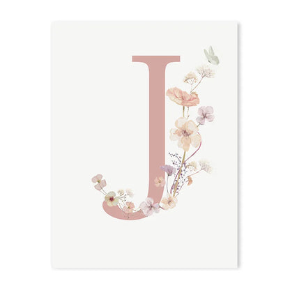 Personalized Pink Floral Nursery Wall Art - J / 50x70cm No Frame - Posters